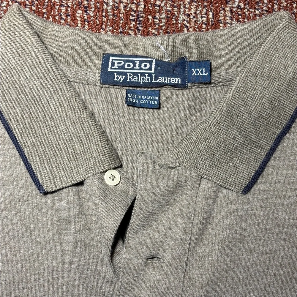 Vintage polo byRalph Lauren Grayish green Polo with Navy Trim short sleeve XXL